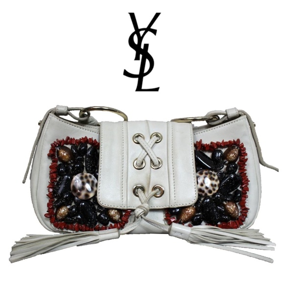 Yves Saint Laurent Handbags - YSL Leather Stone Shell Braided Hobo Safari Bag